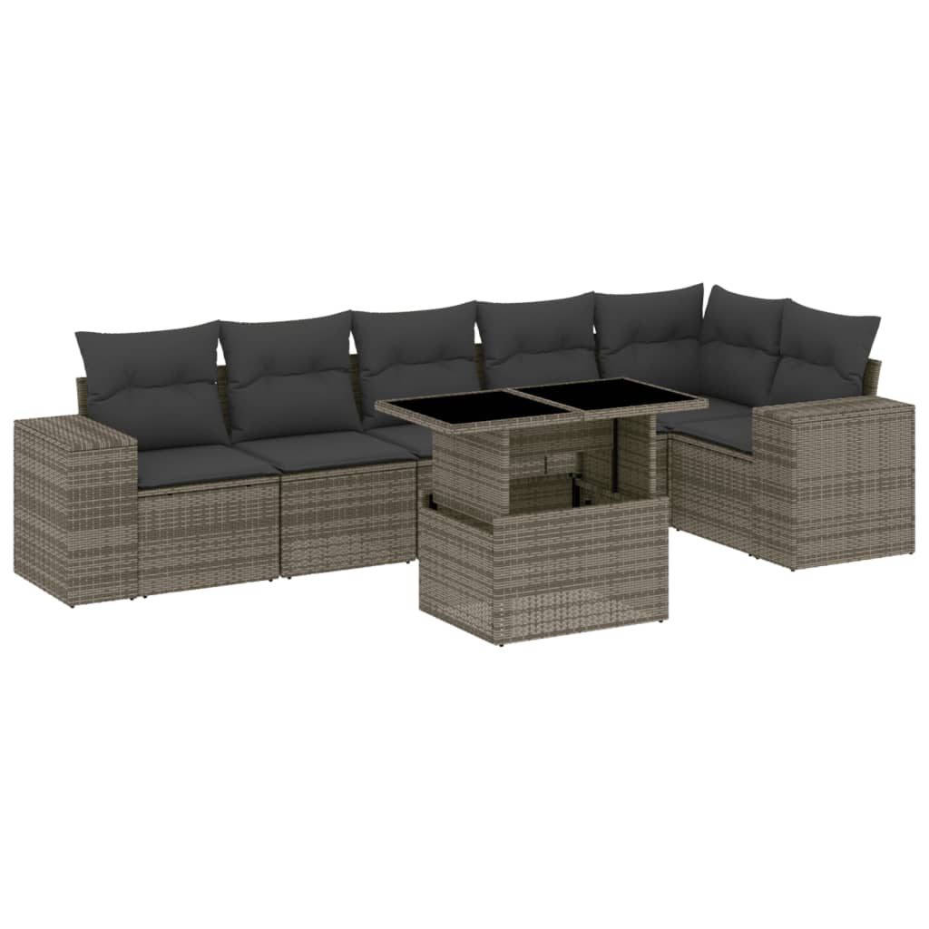 7-delige Loungeset met kussens poly rattan grijs is nu te koop bij PeponiXL, paradijselijk wonen!