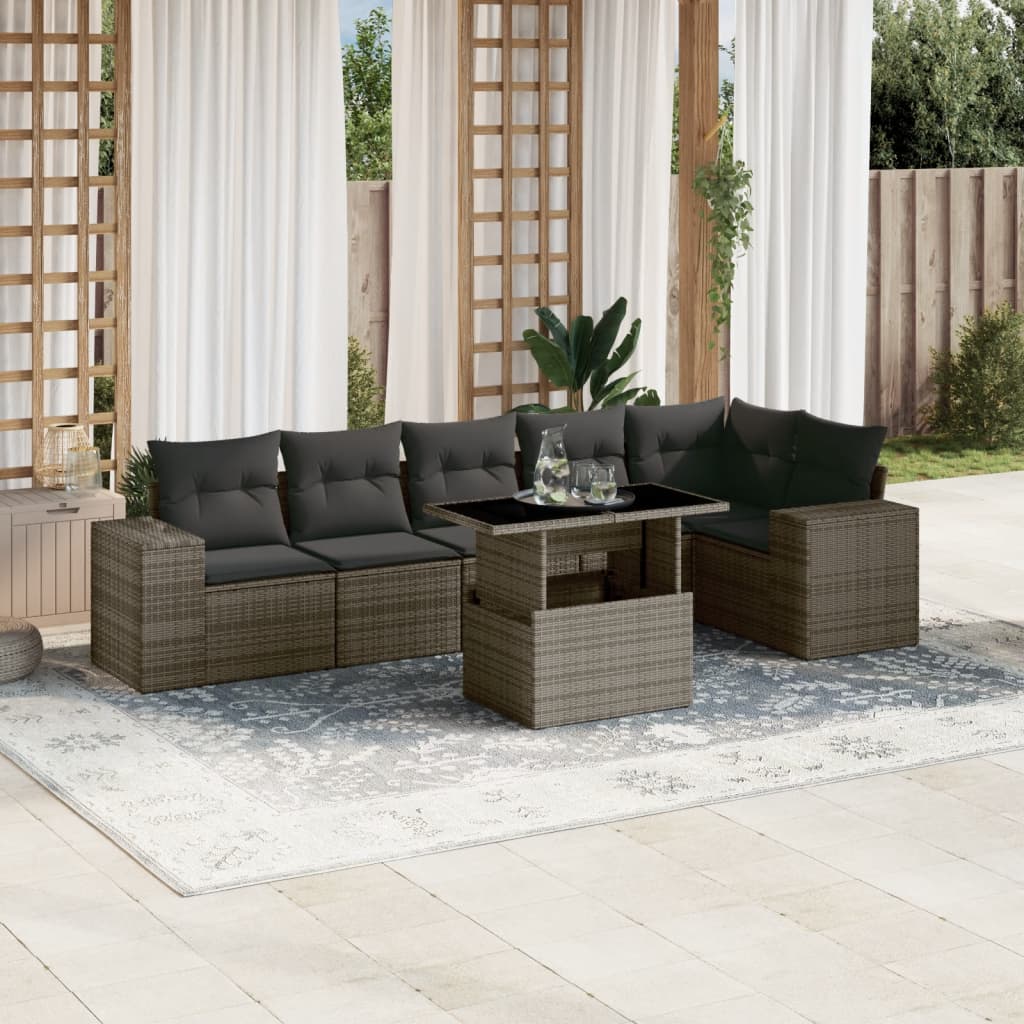 7-delige Loungeset met kussens poly rattan grijs is nu te koop bij PeponiXL, paradijselijk wonen!