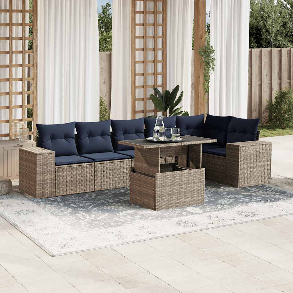 7-delige tuinbankset met kussens, grijs polyrotan is nu te koop bij PeponiXL, paradijselijk wonen!