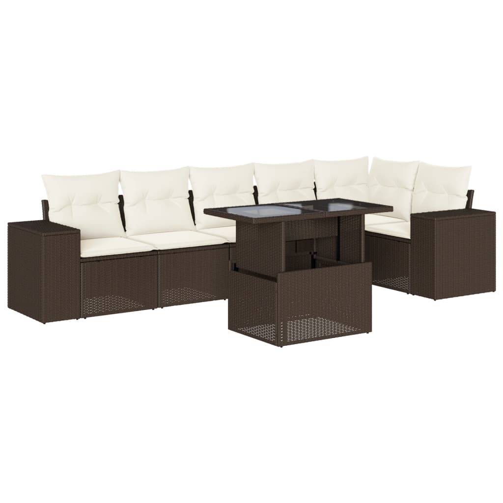 7-delige Loungeset met kussens poly rattan bruin is nu te koop bij PeponiXL, paradijselijk wonen!