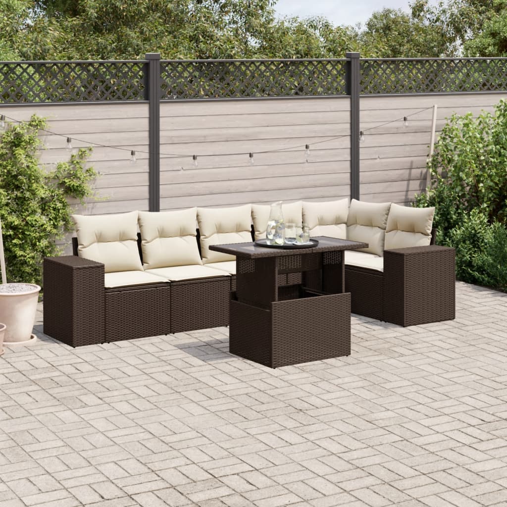 7-delige Loungeset met kussens poly rattan bruin is nu te koop bij PeponiXL, paradijselijk wonen!