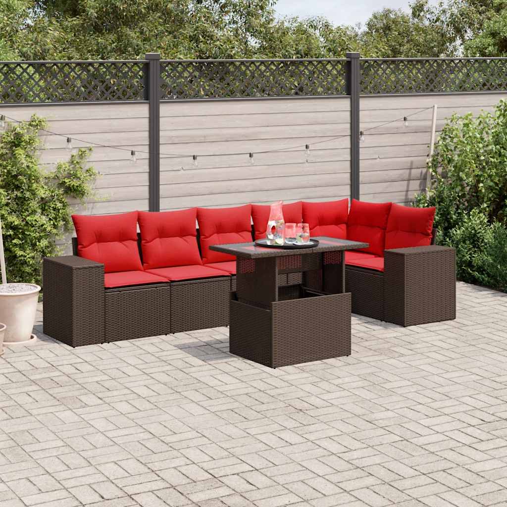 7-delige tuinbankset met kussens, bruin polyrotan is nu te koop bij PeponiXL, paradijselijk wonen!