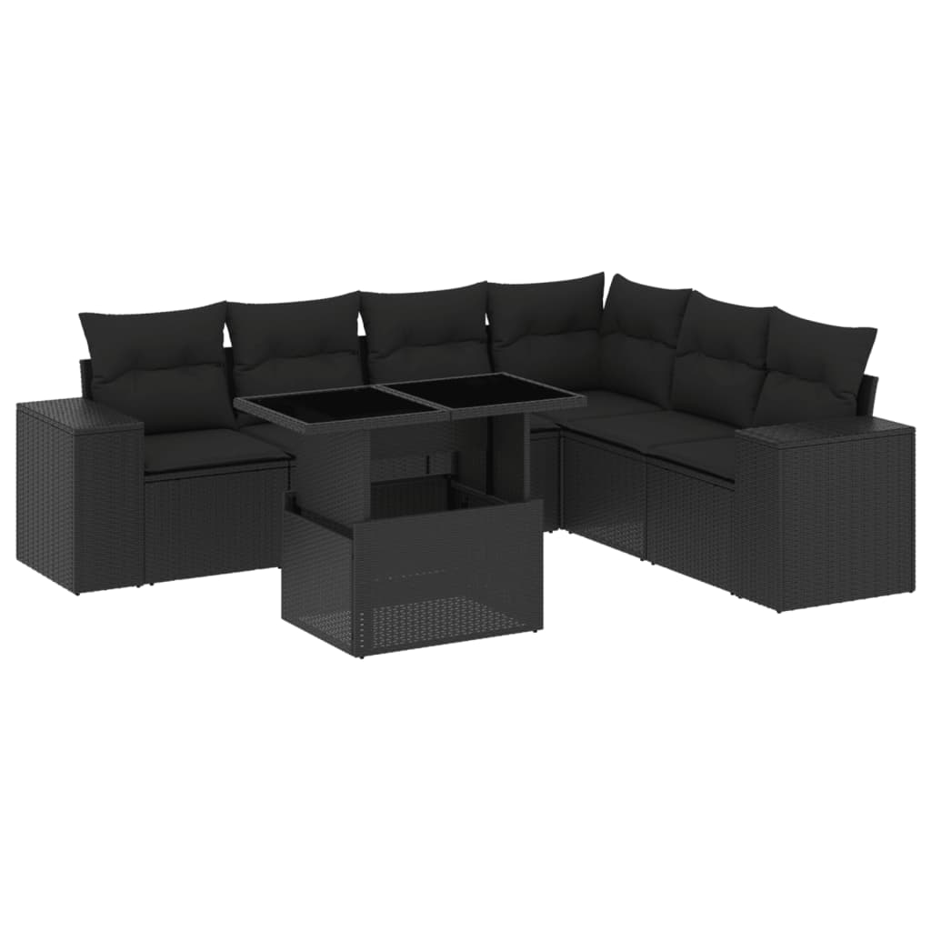 7-delige Loungeset met kussens poly rattan zwart is nu te koop bij PeponiXL, paradijselijk wonen!