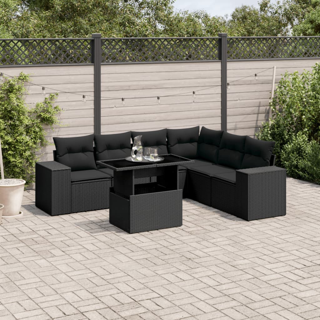 7-delige Loungeset met kussens poly rattan zwart is nu te koop bij PeponiXL, paradijselijk wonen!