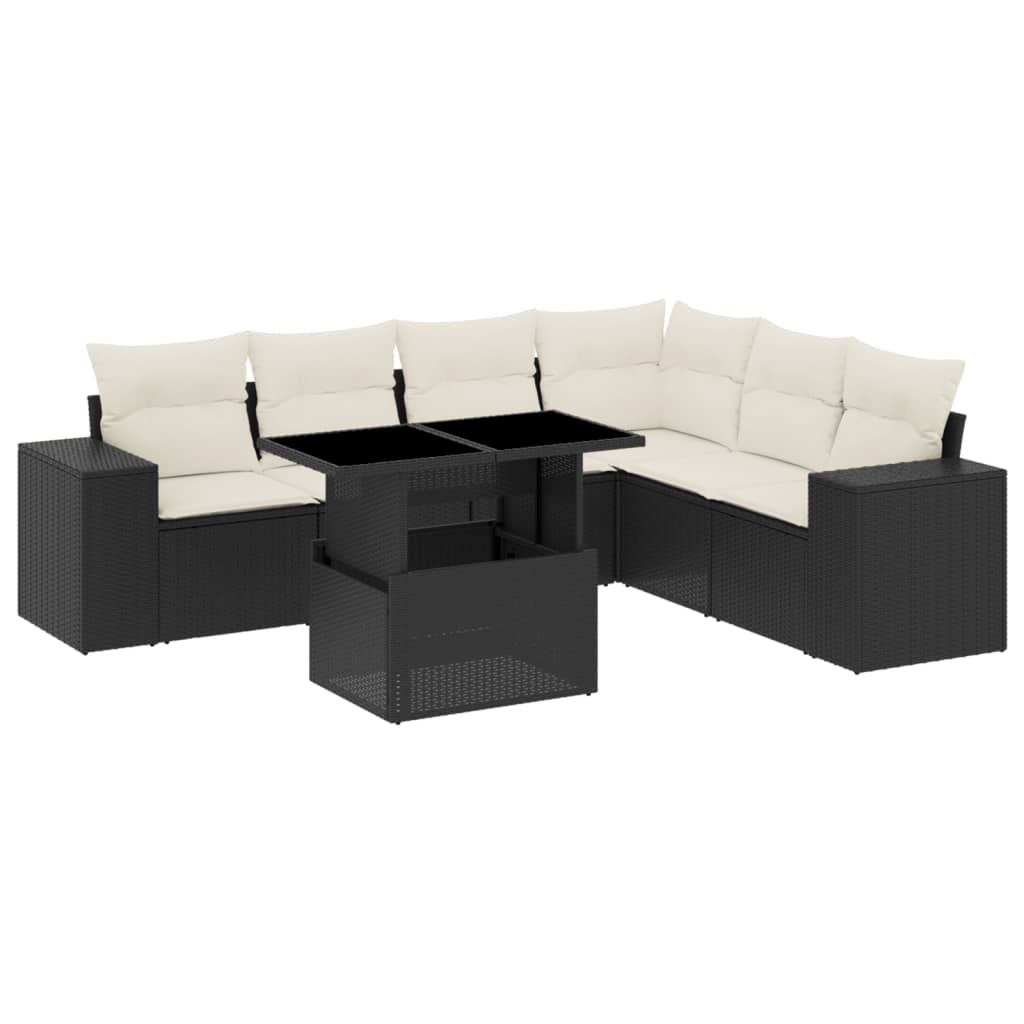 7-delige Loungeset met kussens poly rattan zwart is nu te koop bij PeponiXL, paradijselijk wonen!
