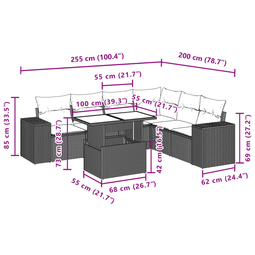 7-delige Loungeset met kussens poly rattan zwart is nu te koop bij PeponiXL, paradijselijk wonen!
