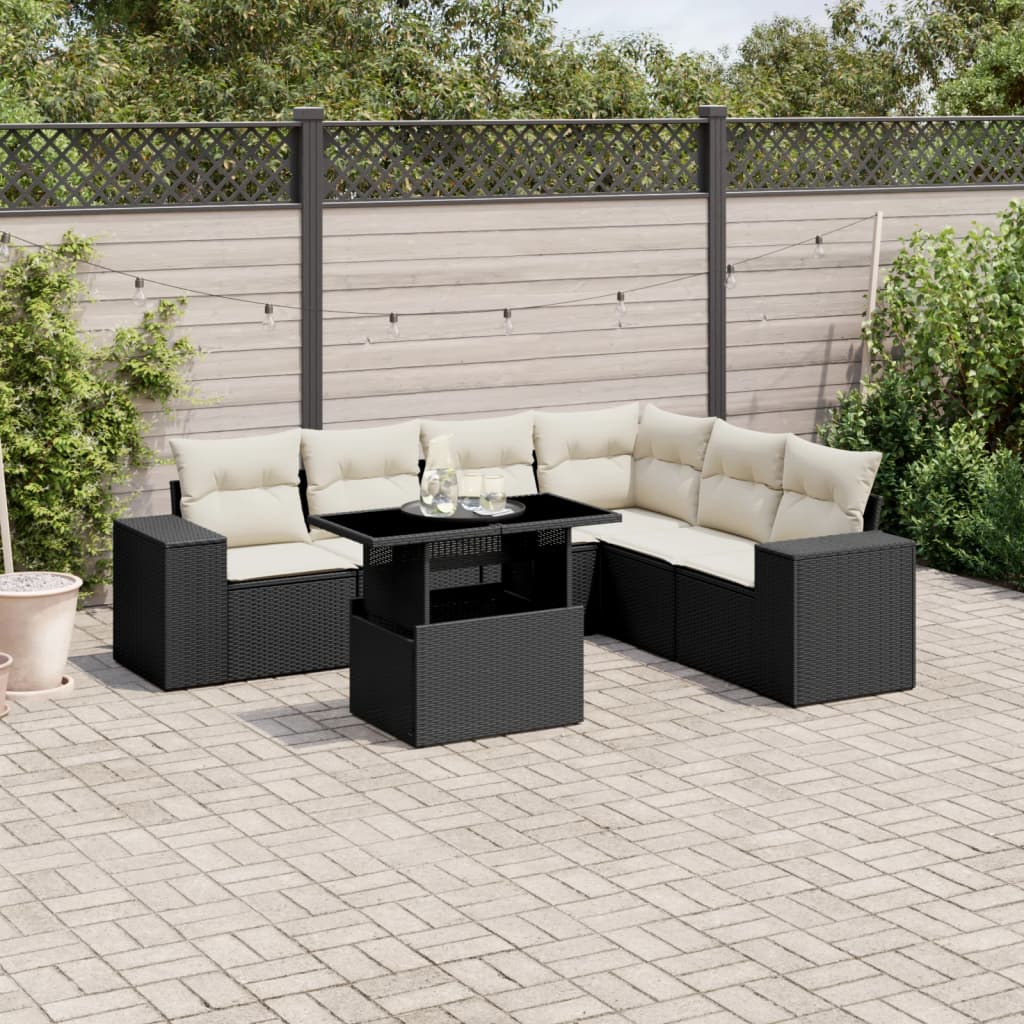 7-delige Loungeset met kussens poly rattan zwart is nu te koop bij PeponiXL, paradijselijk wonen!