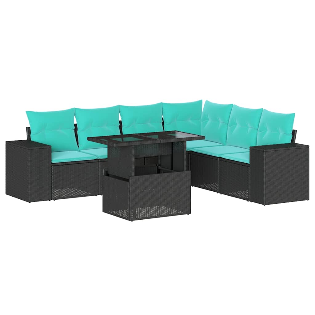7-delige tuinbankset met kussens van zwart polyrotan is nu te koop bij PeponiXL, paradijselijk wonen!
