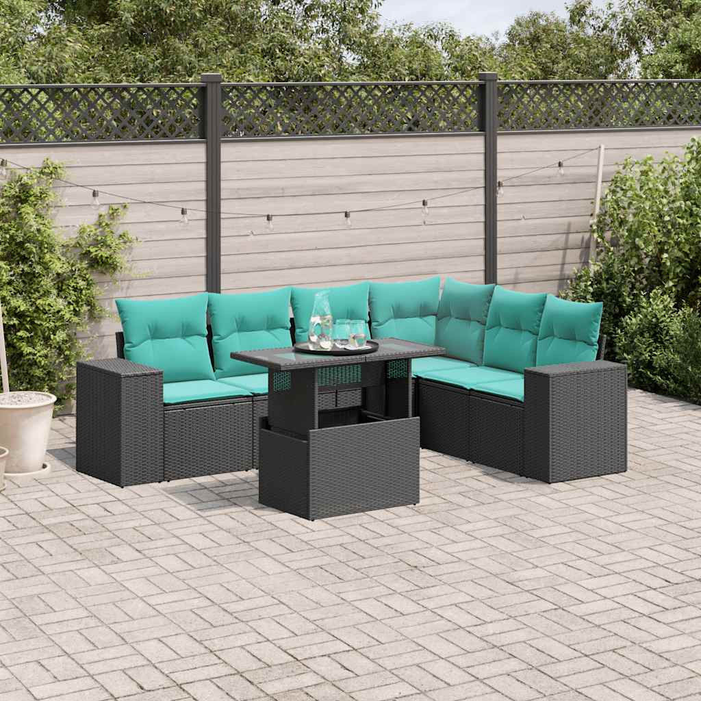 7-delige tuinbankset met kussens van zwart polyrotan is nu te koop bij PeponiXL, paradijselijk wonen!