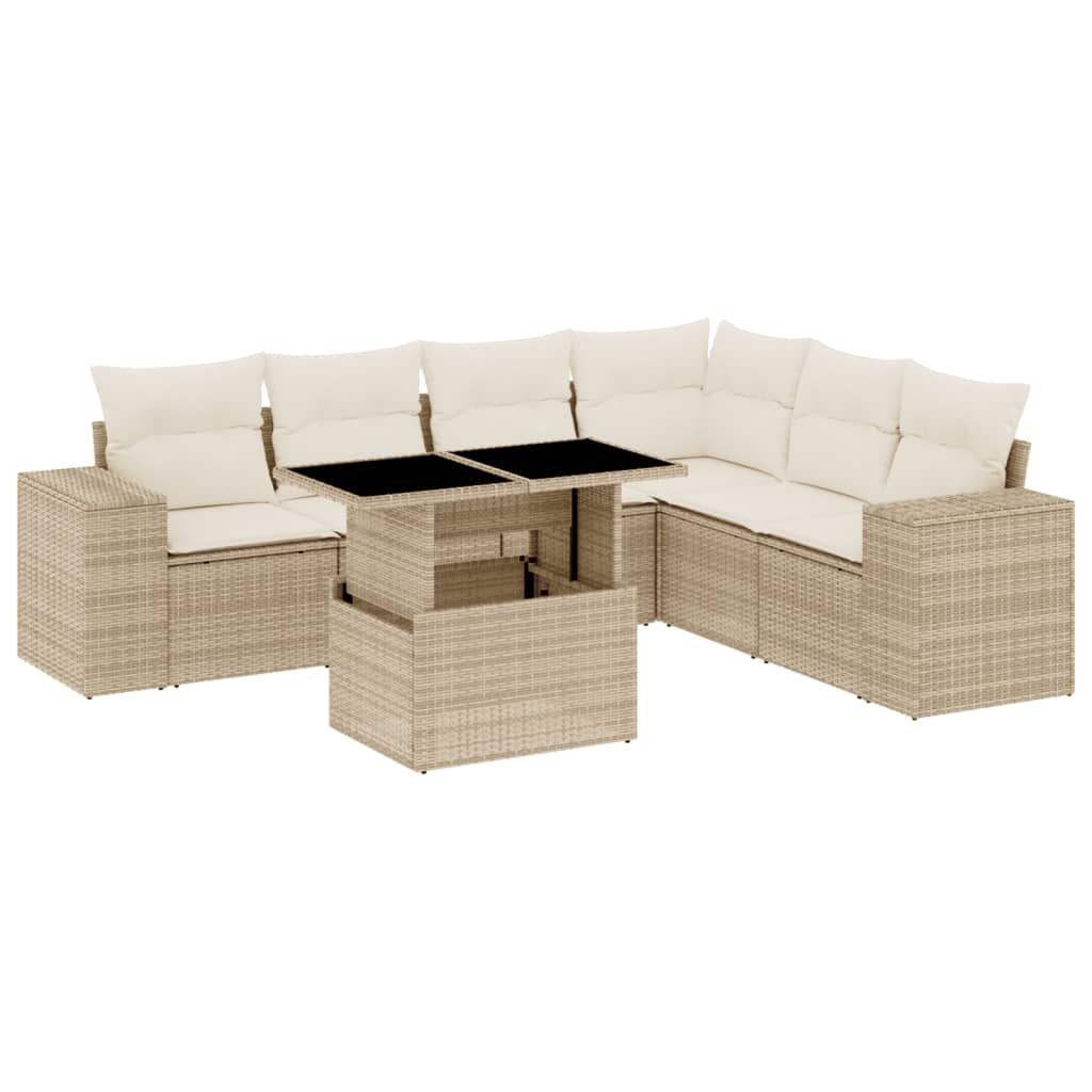 7-delige Loungeset met kussens poly rattan beige is nu te koop bij PeponiXL, paradijselijk wonen!