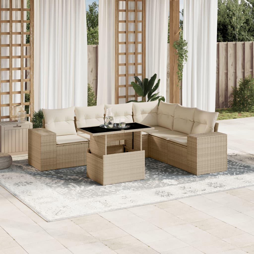 7-delige Loungeset met kussens poly rattan beige is nu te koop bij PeponiXL, paradijselijk wonen!