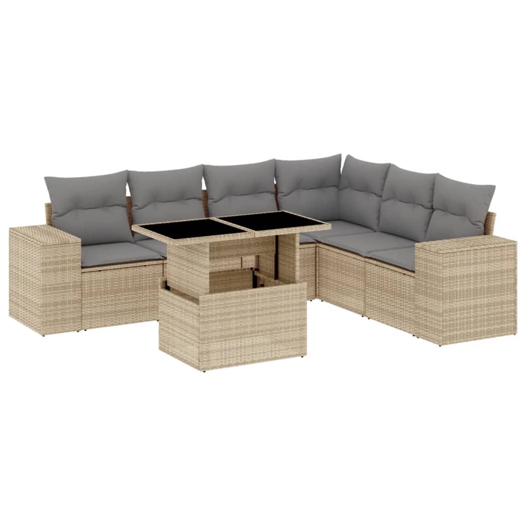 7-delige Loungeset met kussens poly rattan beige is nu te koop bij PeponiXL, paradijselijk wonen!