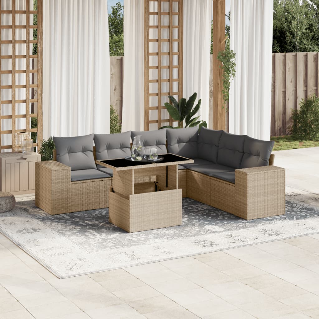 7-delige Loungeset met kussens poly rattan beige is nu te koop bij PeponiXL, paradijselijk wonen!
