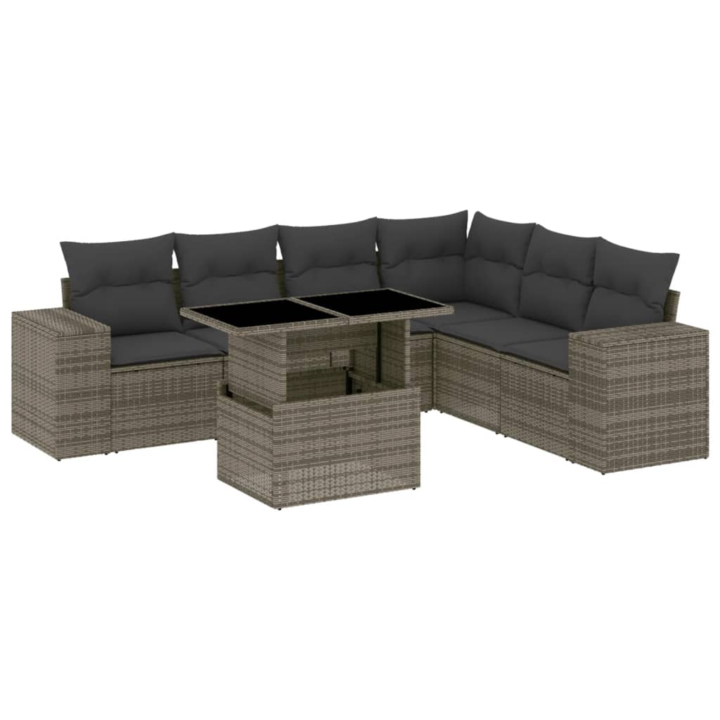7-delige Loungeset met kussens poly rattan grijs is nu te koop bij PeponiXL, paradijselijk wonen!