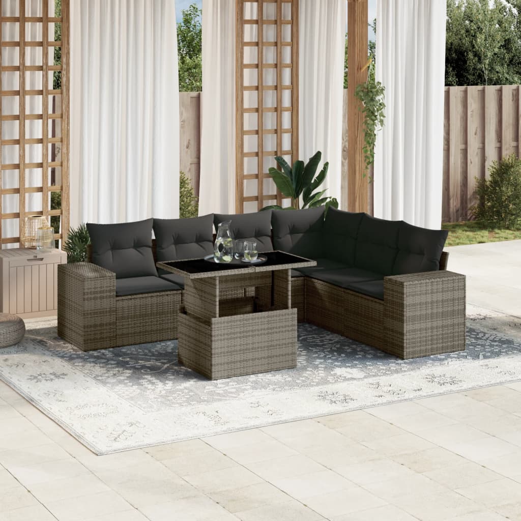 7-delige Loungeset met kussens poly rattan grijs is nu te koop bij PeponiXL, paradijselijk wonen!