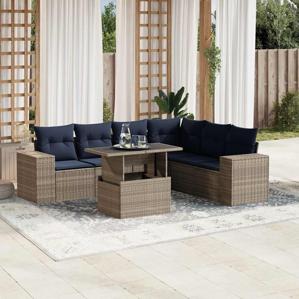 7-delige tuinbankset met kussens, grijs polyrotan is nu te koop bij PeponiXL, paradijselijk wonen!