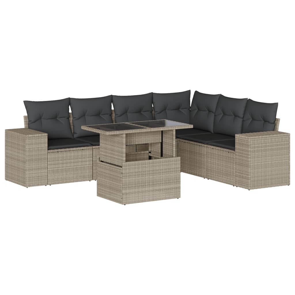 7-delige Loungeset met kussens poly rattan lichtgrijs is nu te koop bij PeponiXL, paradijselijk wonen!