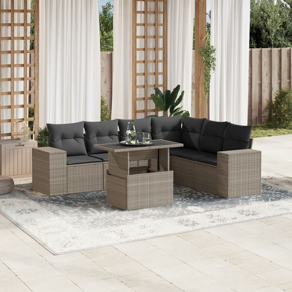 7-delige Loungeset met kussens poly rattan lichtgrijs is nu te koop bij PeponiXL, paradijselijk wonen!