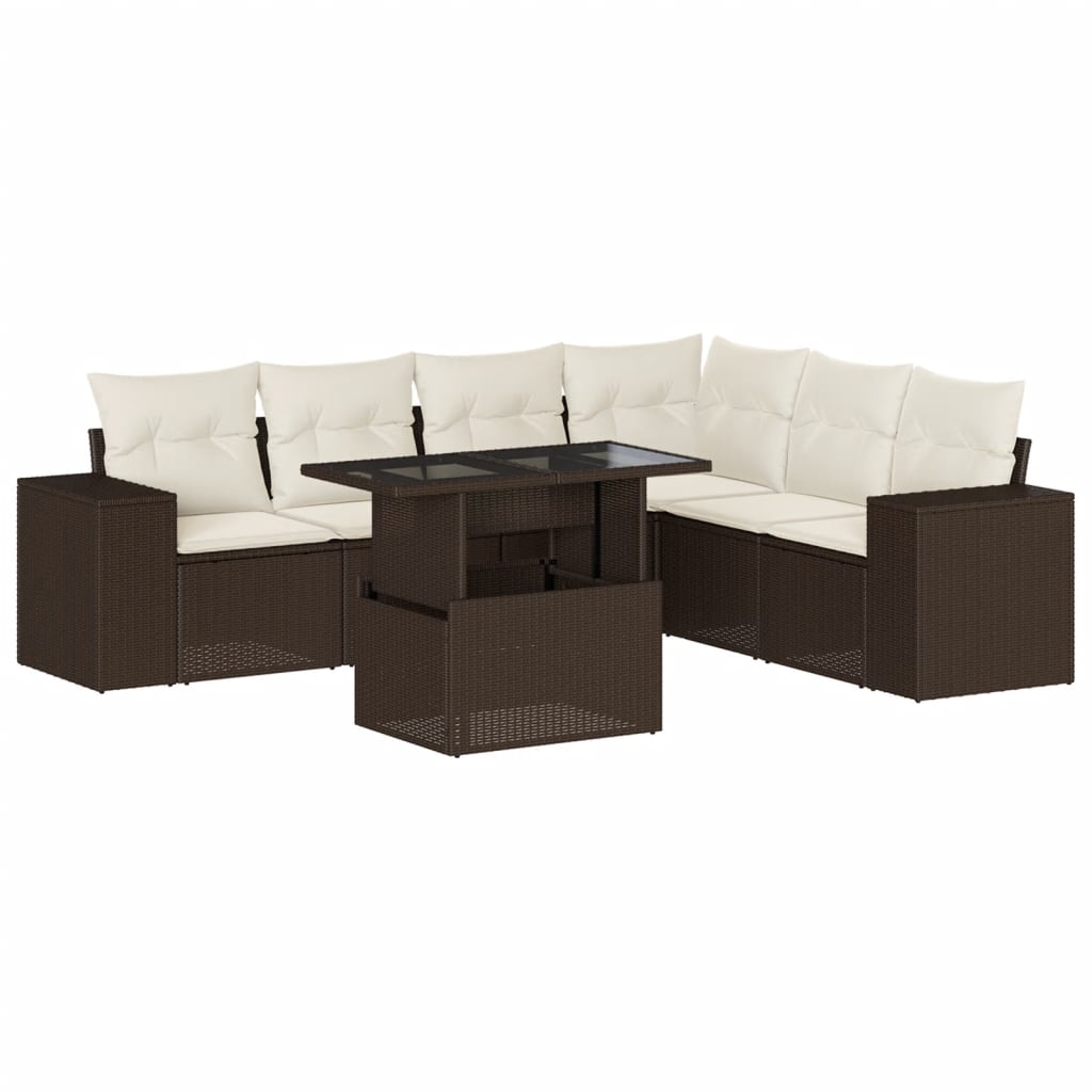 7-delige Loungeset met kussens poly rattan bruin is nu te koop bij PeponiXL, paradijselijk wonen!