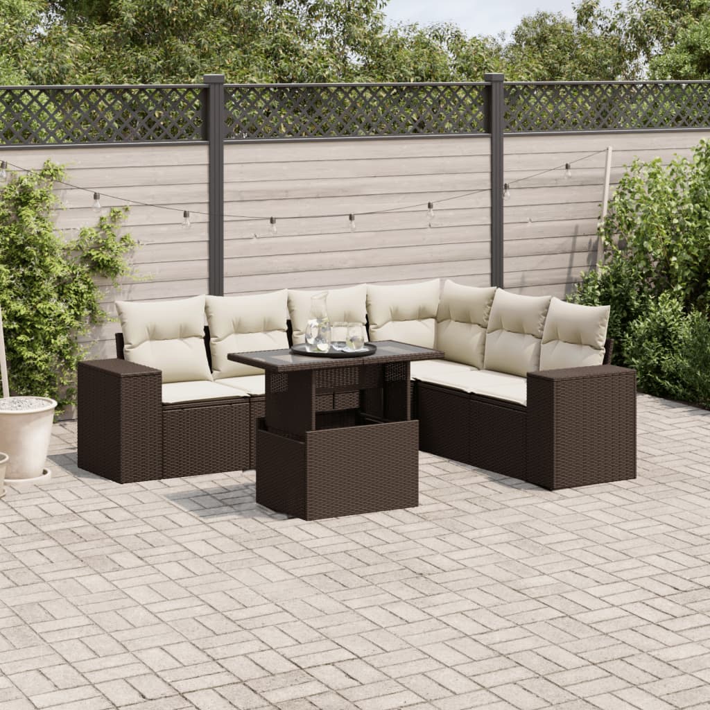 7-delige Loungeset met kussens poly rattan bruin is nu te koop bij PeponiXL, paradijselijk wonen!