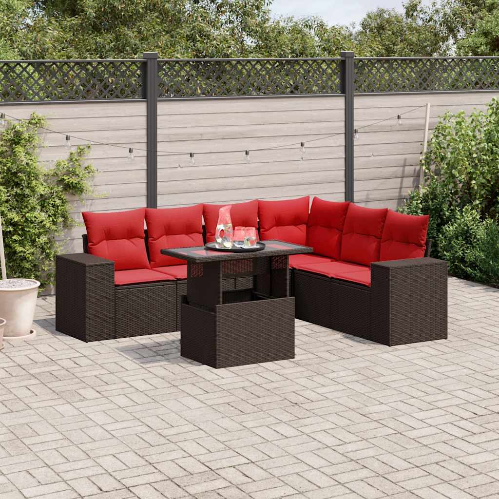 7-delige tuinbankset met kussens, bruin polyrotan is nu te koop bij PeponiXL, paradijselijk wonen!