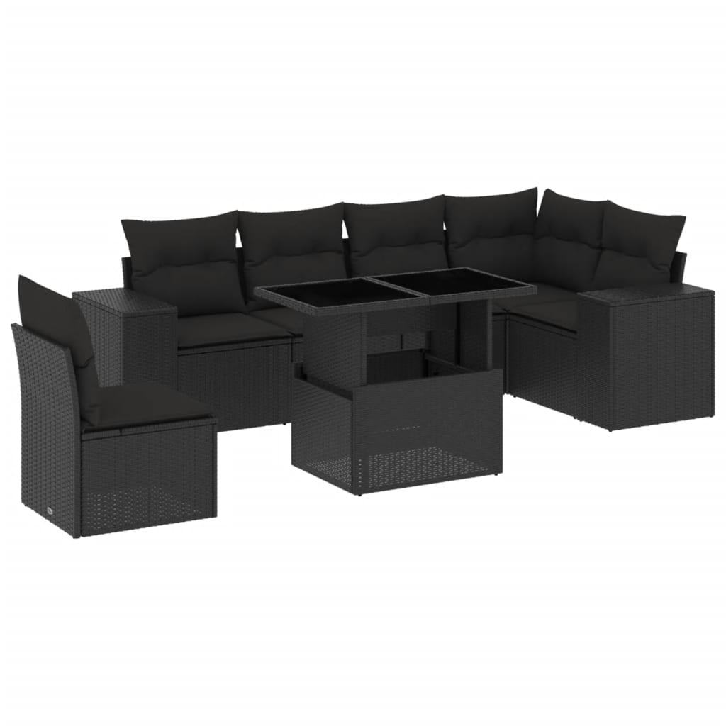 7-delige Loungeset met kussens poly rattan zwart is nu te koop bij PeponiXL, paradijselijk wonen!