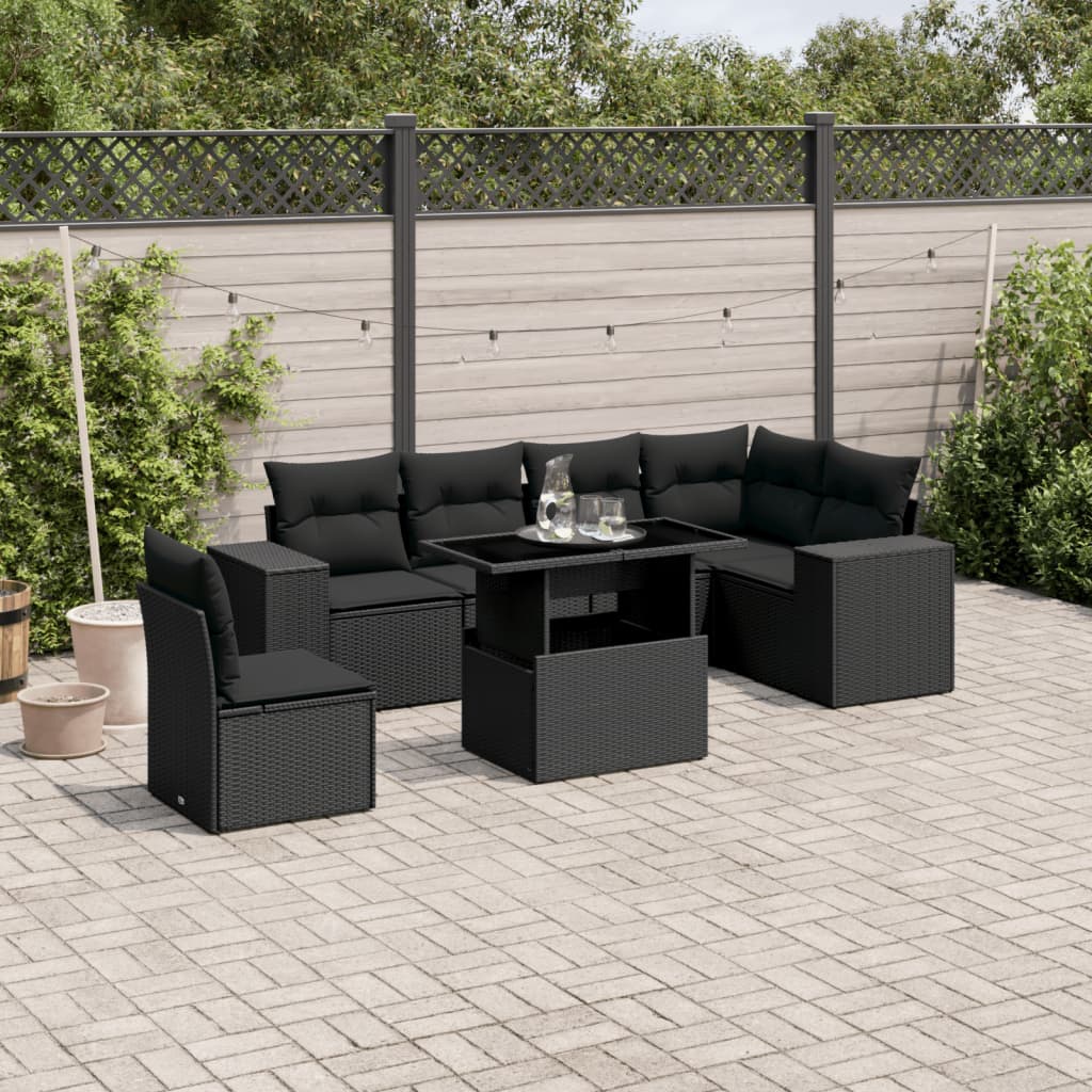 7-delige Loungeset met kussens poly rattan zwart is nu te koop bij PeponiXL, paradijselijk wonen!