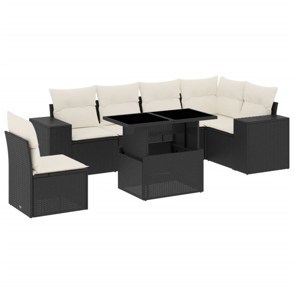 7-delige Loungeset met kussens poly rattan zwart is nu te koop bij PeponiXL, paradijselijk wonen!