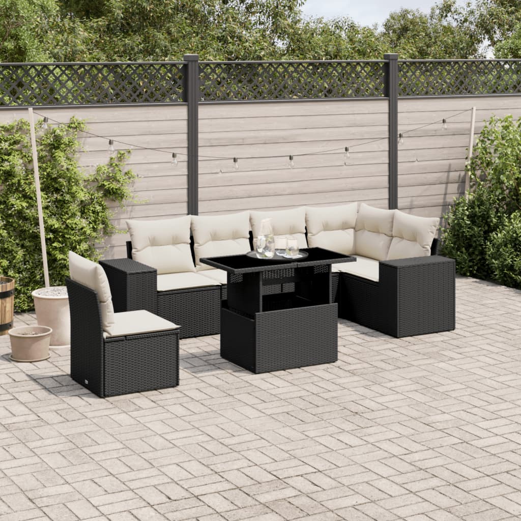 7-delige Loungeset met kussens poly rattan zwart is nu te koop bij PeponiXL, paradijselijk wonen!
