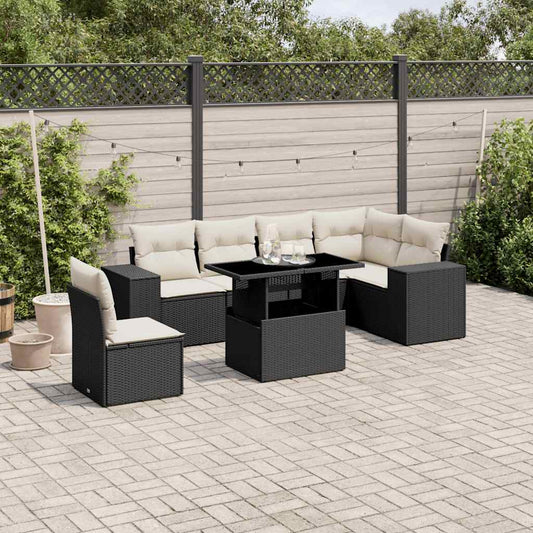 7-delige Loungeset met kussens poly rattan zwart is nu te koop bij PeponiXL, paradijselijk wonen!