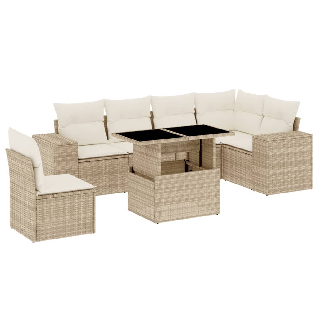 7-delige Loungeset met kussens poly rattan beige is nu te koop bij PeponiXL, paradijselijk wonen!