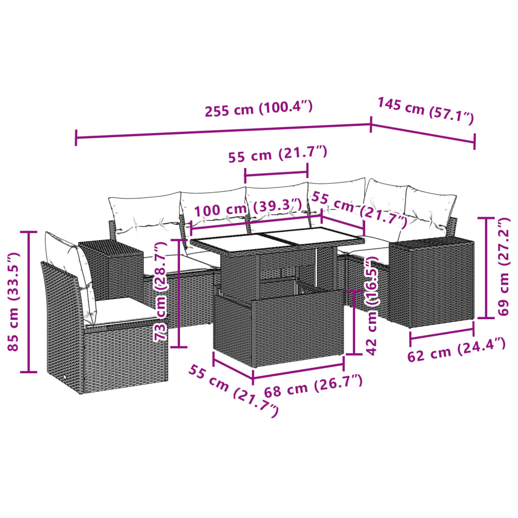 7-delige Loungeset met kussens poly rattan beige is nu te koop bij PeponiXL, paradijselijk wonen!