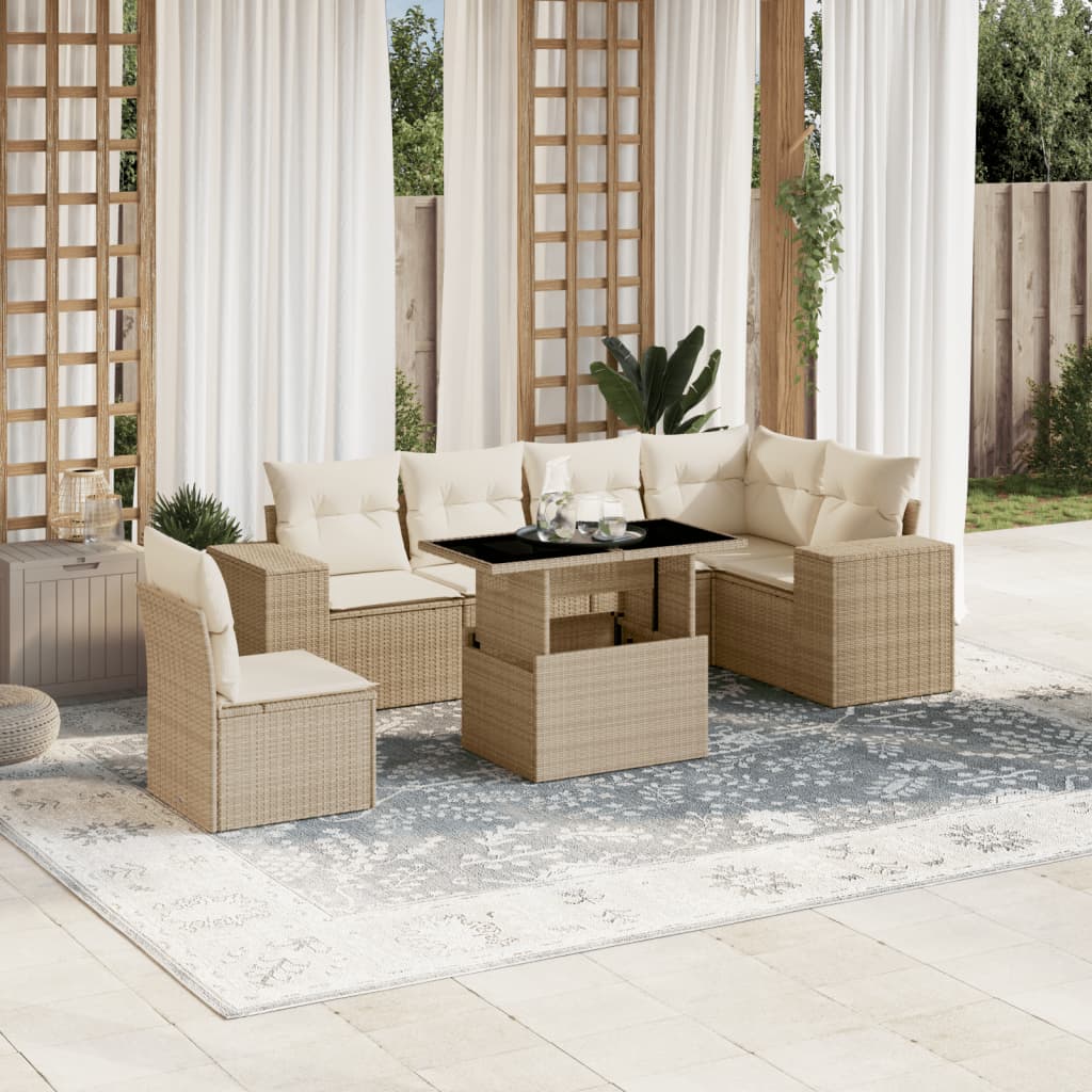 7-delige Loungeset met kussens poly rattan beige is nu te koop bij PeponiXL, paradijselijk wonen!