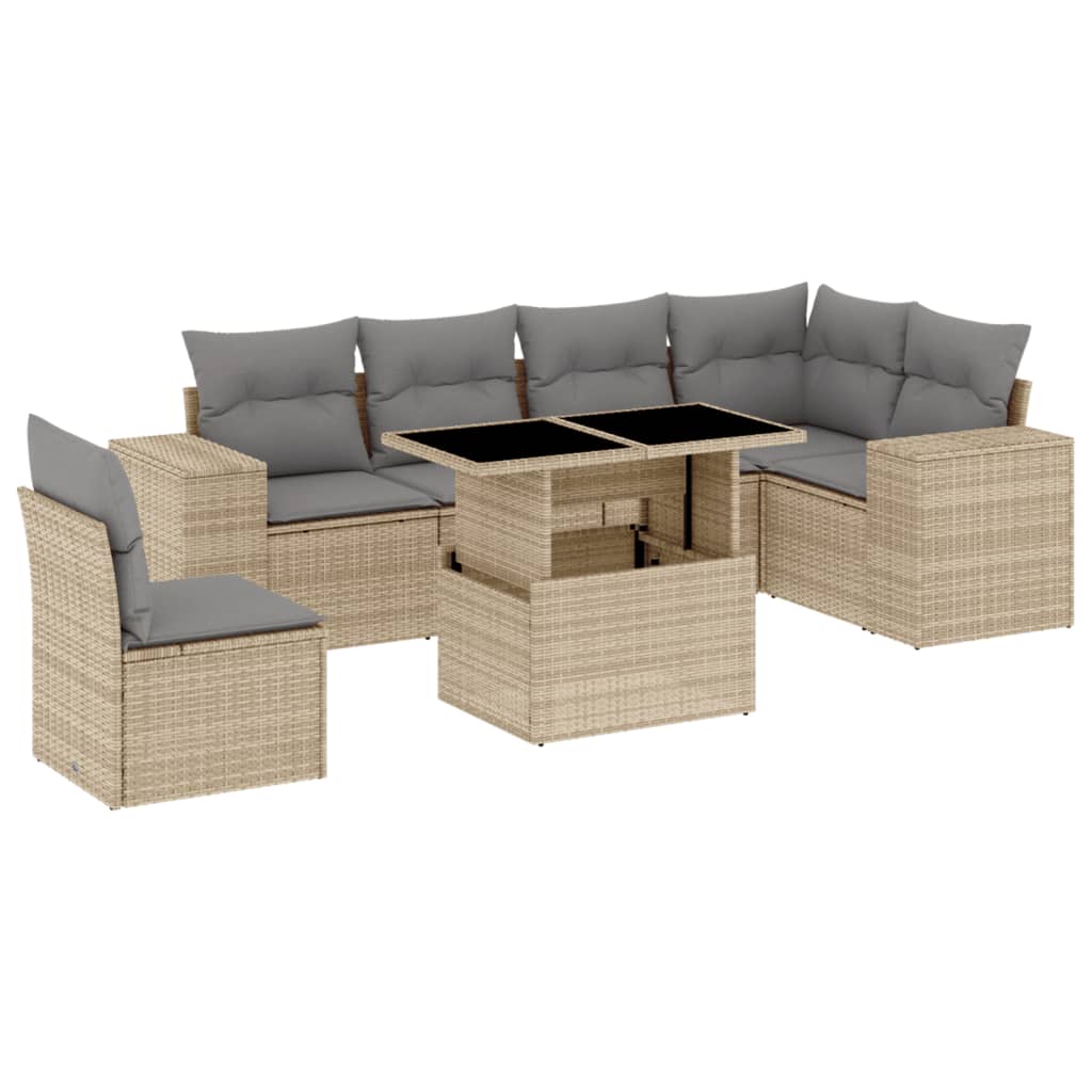 7-delige Loungeset met kussens poly rattan beige is nu te koop bij PeponiXL, paradijselijk wonen!