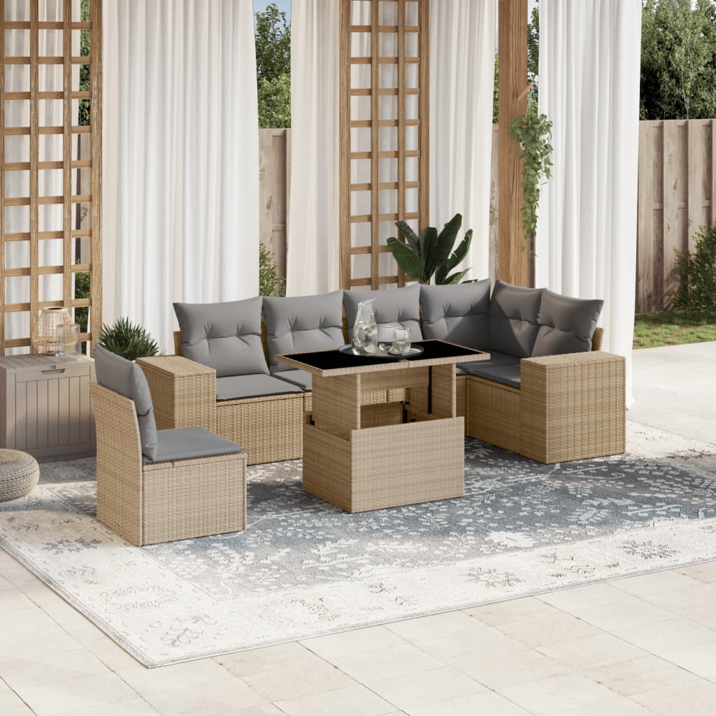 7-delige Loungeset met kussens poly rattan beige is nu te koop bij PeponiXL, paradijselijk wonen!