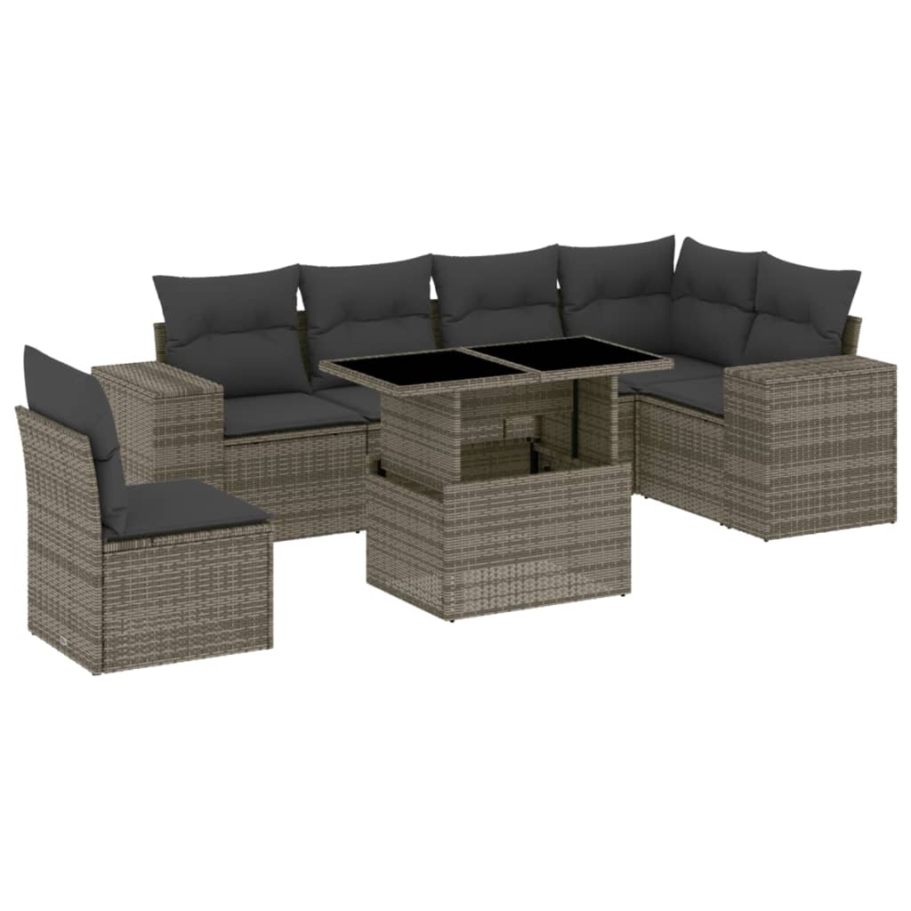 7-delige Loungeset met kussens poly rattan grijs is nu te koop bij PeponiXL, paradijselijk wonen!