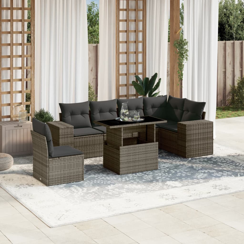 7-delige Loungeset met kussens poly rattan grijs is nu te koop bij PeponiXL, paradijselijk wonen!