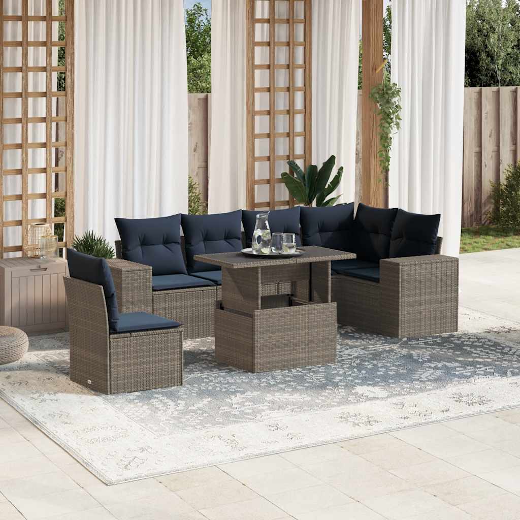 7-delige tuinbankset met kussens, grijs polyrotan is nu te koop bij PeponiXL, paradijselijk wonen!