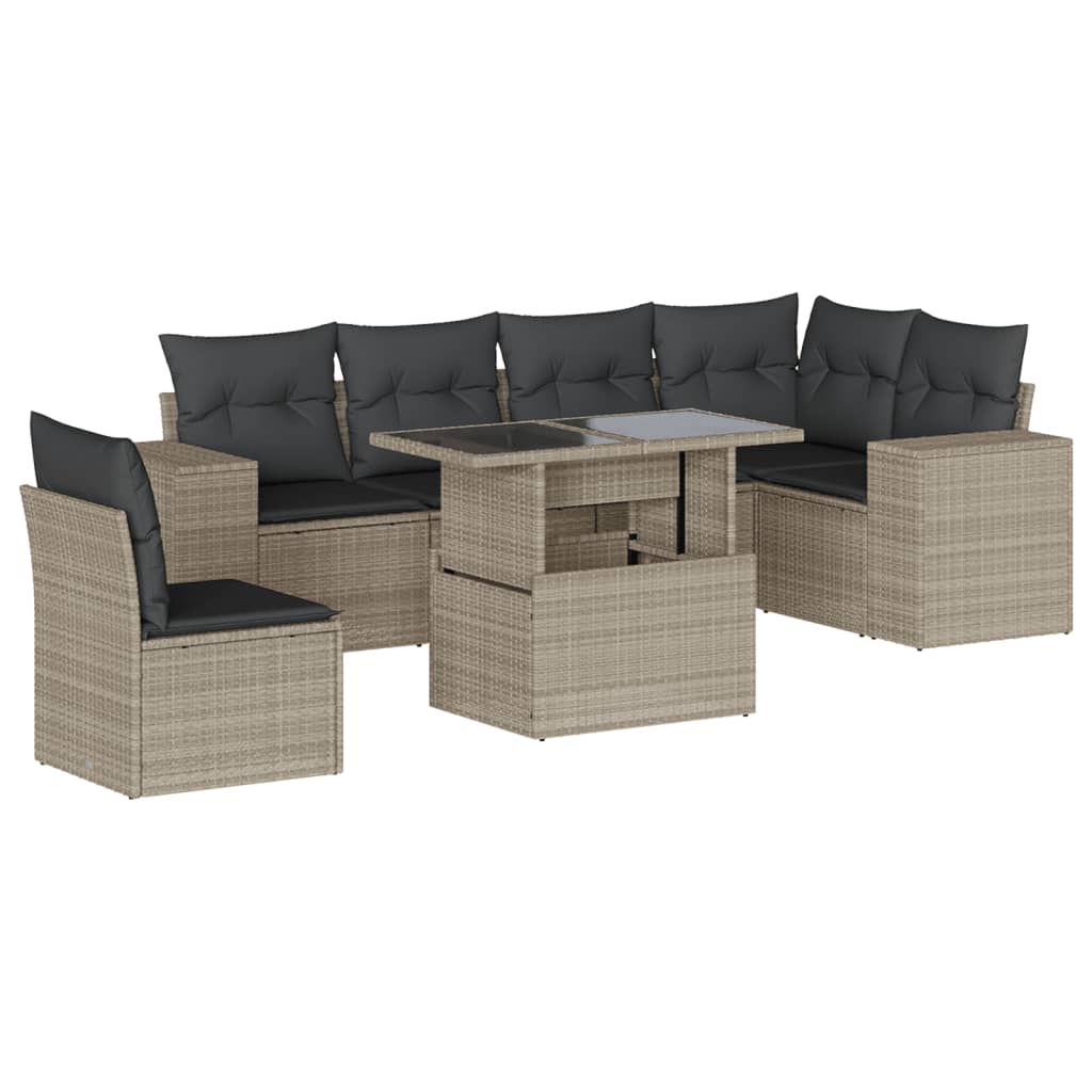 7-delige Loungeset met kussens poly rattan lichtgrijs is nu te koop bij PeponiXL, paradijselijk wonen!