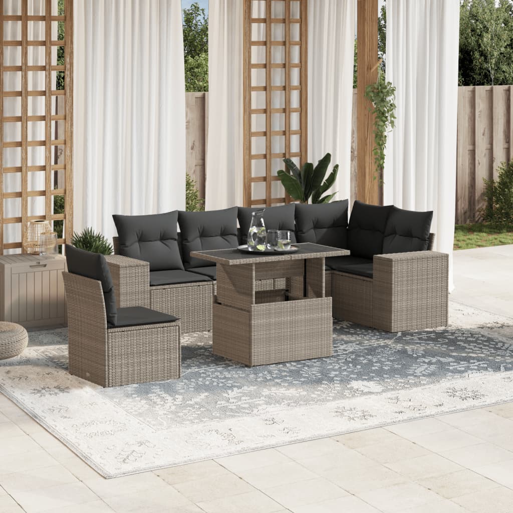 7-delige Loungeset met kussens poly rattan lichtgrijs is nu te koop bij PeponiXL, paradijselijk wonen!