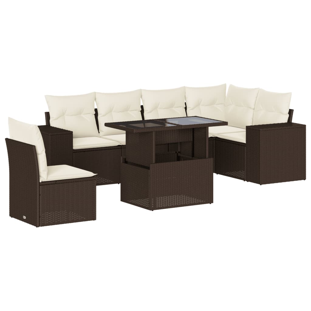 7-delige Loungeset met kussens poly rattan bruin is nu te koop bij PeponiXL, paradijselijk wonen!