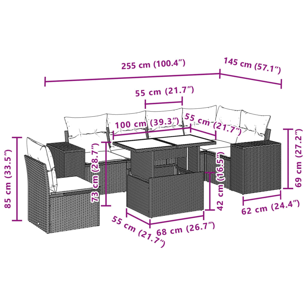 7-delige Loungeset met kussens poly rattan bruin is nu te koop bij PeponiXL, paradijselijk wonen!