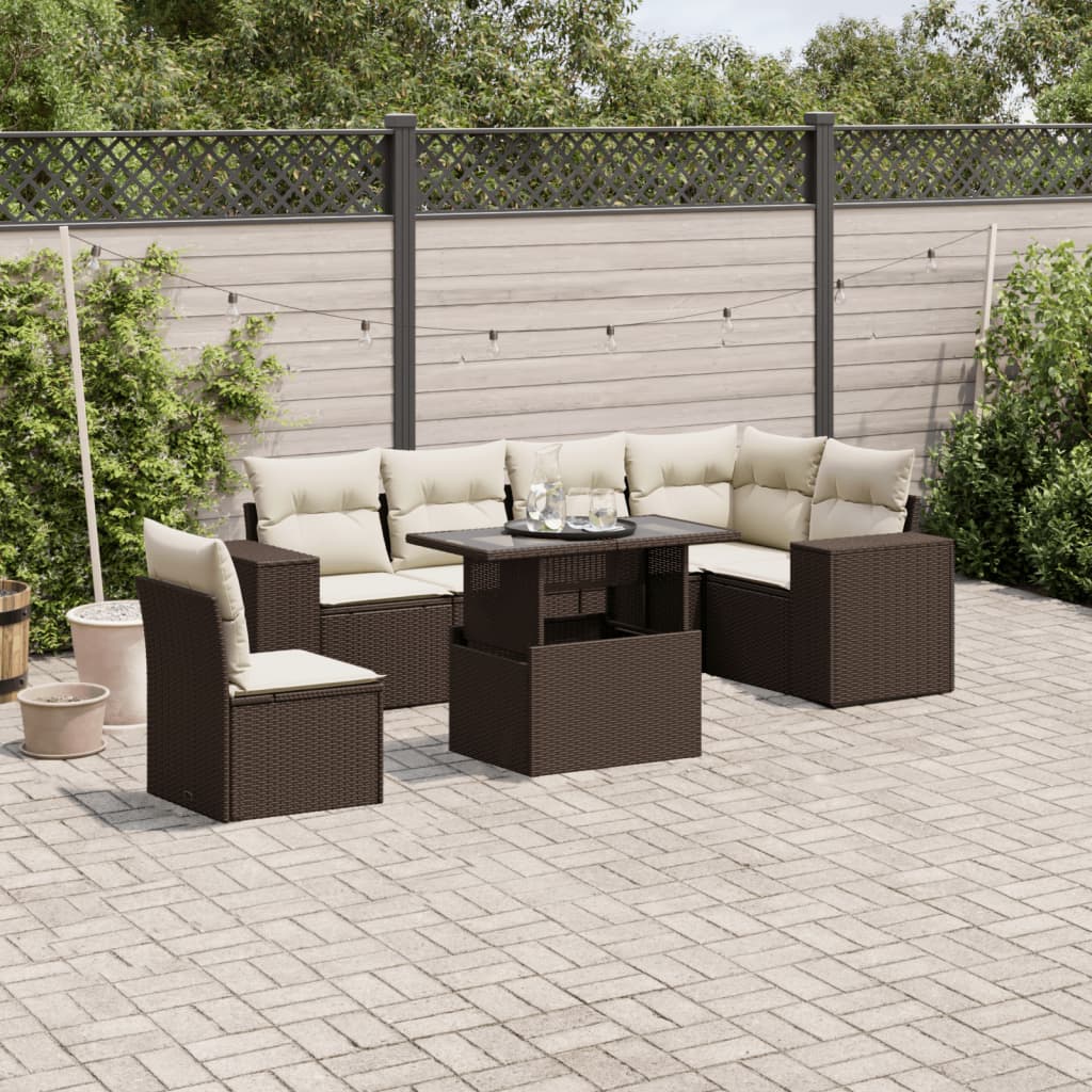 7-delige Loungeset met kussens poly rattan bruin is nu te koop bij PeponiXL, paradijselijk wonen!