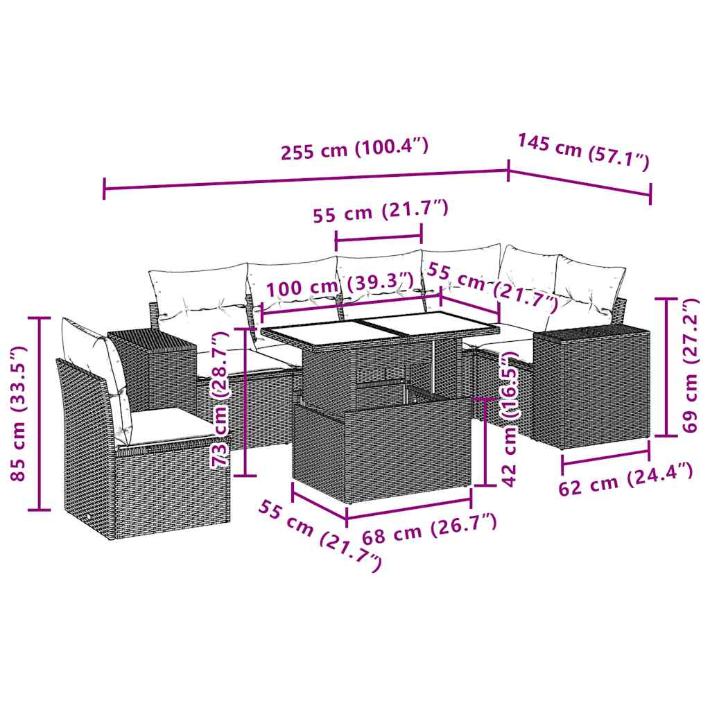 7-delige tuinbankset met kussens, bruin polyrotan is nu te koop bij PeponiXL, paradijselijk wonen!