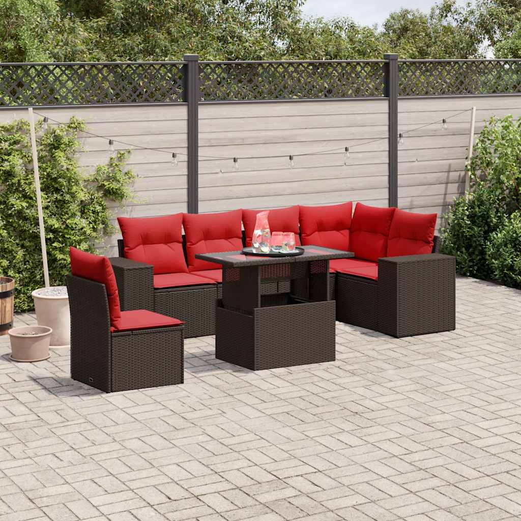 7-delige tuinbankset met kussens, bruin polyrotan is nu te koop bij PeponiXL, paradijselijk wonen!