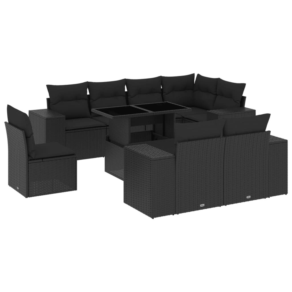9-delige Loungeset met kussens poly rattan zwart is nu te koop bij PeponiXL, paradijselijk wonen!