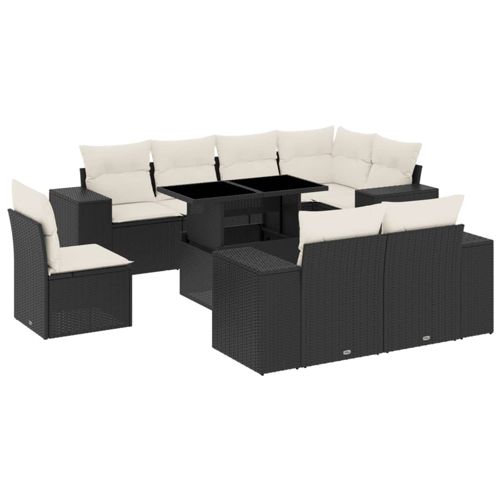 9-delige Loungeset met kussens poly rattan zwart is nu te koop bij PeponiXL, paradijselijk wonen!