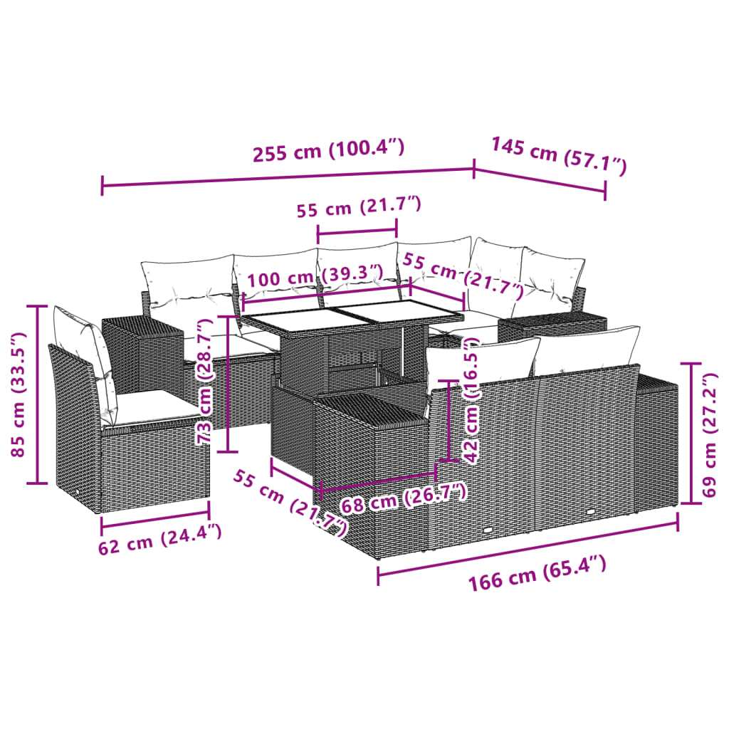 9-delige Loungeset met kussens poly rattan zwart is nu te koop bij PeponiXL, paradijselijk wonen!