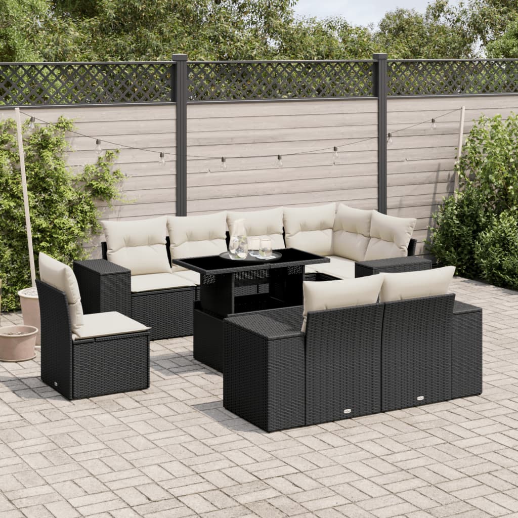 9-delige Loungeset met kussens poly rattan zwart is nu te koop bij PeponiXL, paradijselijk wonen!