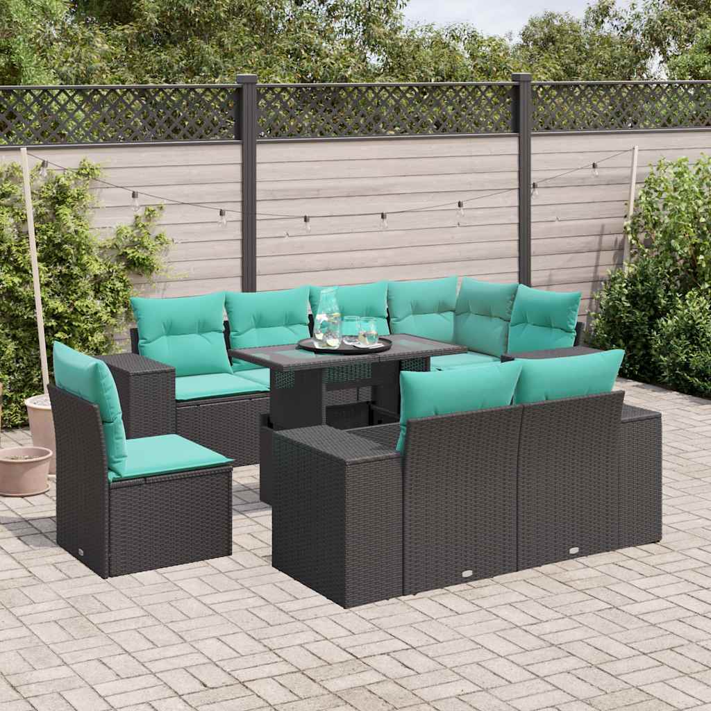 9-delige tuinbankset met kussens van zwart polyrotan is nu te koop bij PeponiXL, paradijselijk wonen!